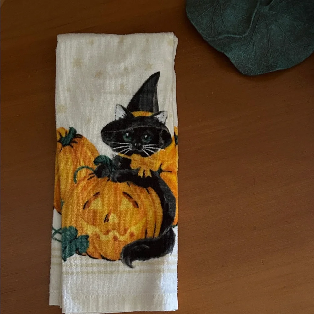 Halloween Cat and Pumpkin Kitchen Towel